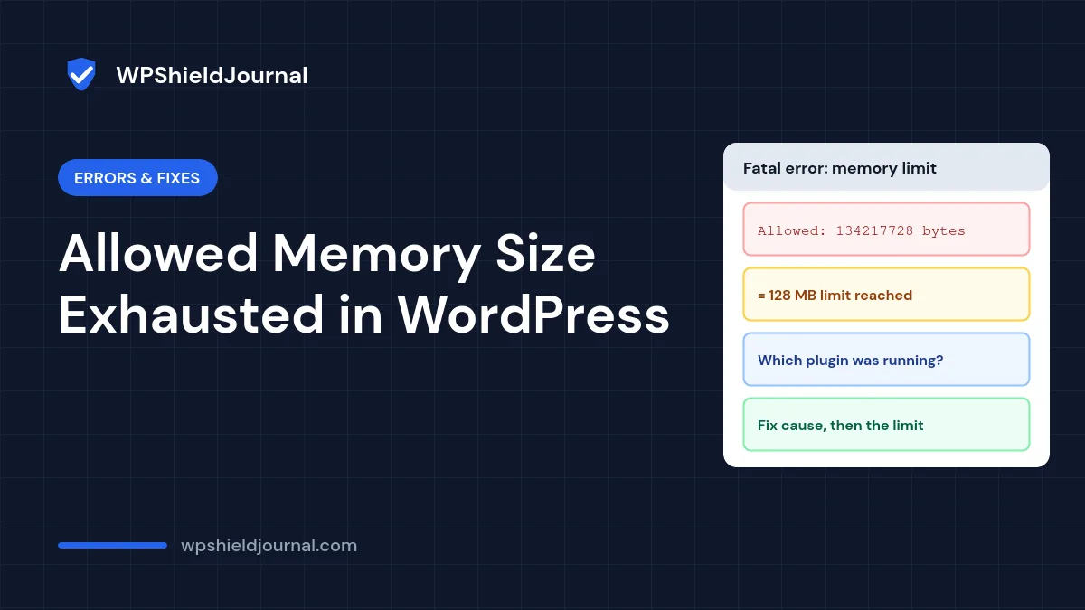 Allowed memory size exhausted in WordPress: 134217728 bytes equals a 128 MB PHP memory limit
