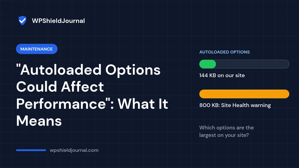 Autoloaded options could affect performance warning, comparing autoload size with the 800 KB Site Health limit