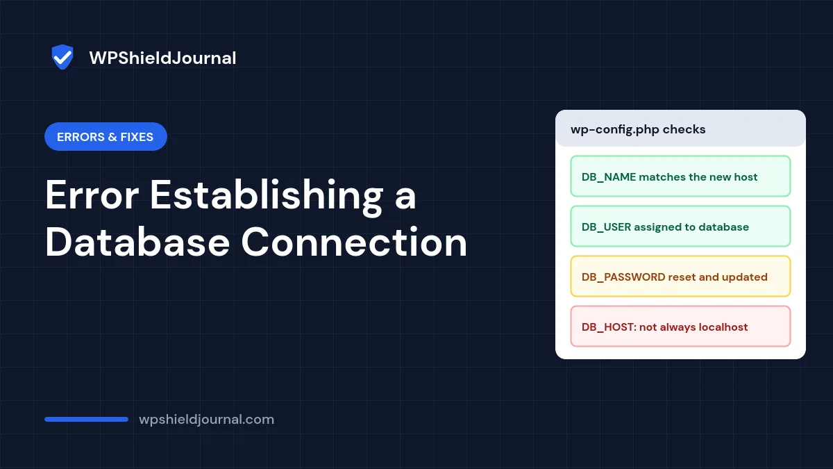 Error establishing a database connection: checklist of the four wp-config.php database settings to verify