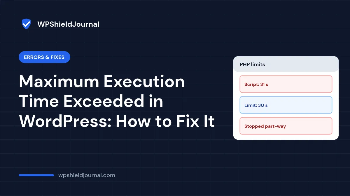 Maximum execution time exceeded error in WordPress