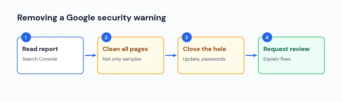 Steps to remove a deceptive site ahead warning from Google