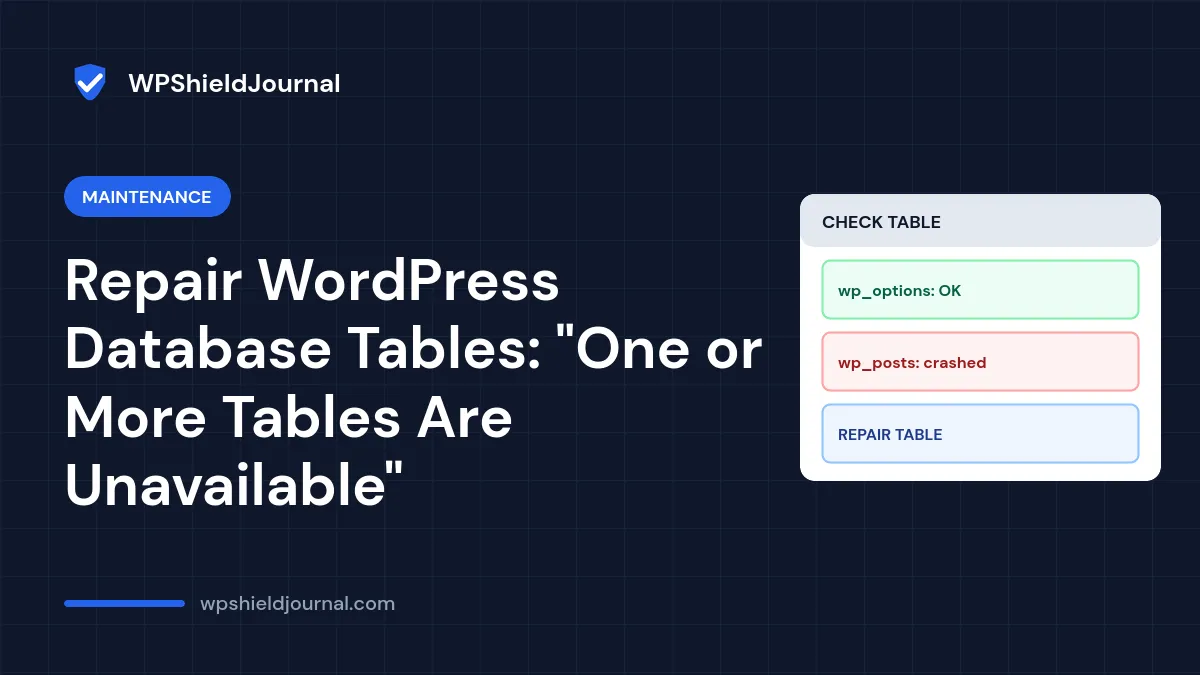 Repair WordPress database tables when one or more tables are unavailable