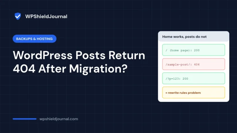 WordPress posts return 404 after migration while the home page and ?p= links work, which points to a rewrite rules problem