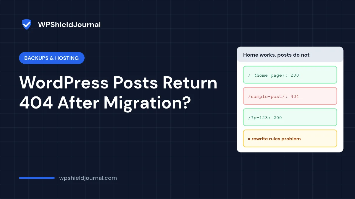 WordPress posts return 404 after migration while the home page and ?p= links work, which points to a rewrite rules problem