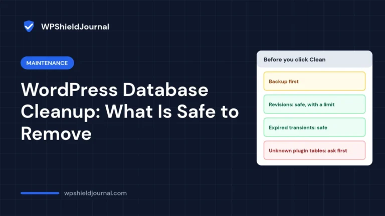WordPress database cleanup: back up first, revisions and expired transients are safe, unknown plugin tables need checking