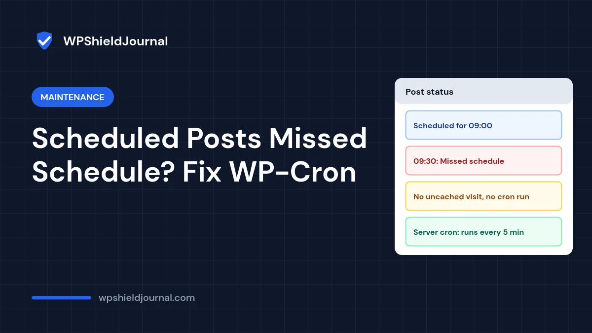 WordPress scheduled post shows Missed schedule because WP-Cron only runs when an uncached request reaches PHP; a server cron fixes it