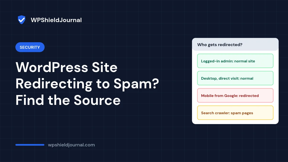 WordPress site redirecting to spam only for some visitors: logged-in admins see the normal site while mobile visitors from Google are redirected