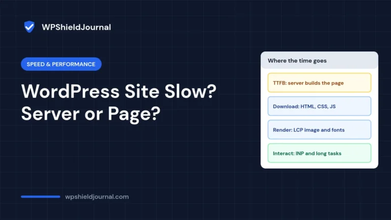 Slow WordPress site diagnosis: time split between server response, downloads, rendering and interaction