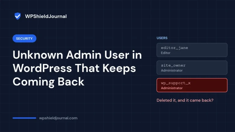 Unknown admin user in WordPress that keeps coming back, with a suspicious administrator highlighted in a user list